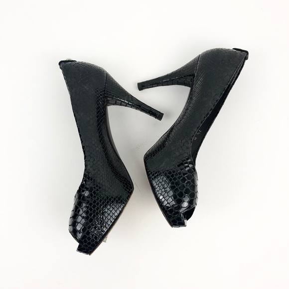 Stuart Weitzman Plainfield Snake-Embossed Peep-Toe Pump - Picture 8 of 16